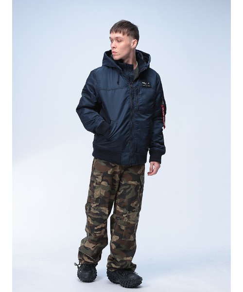 ALPHA INDUSTRIES INC THERMOLITE フード着脱 リブ フルジップ 中綿 ジャケット