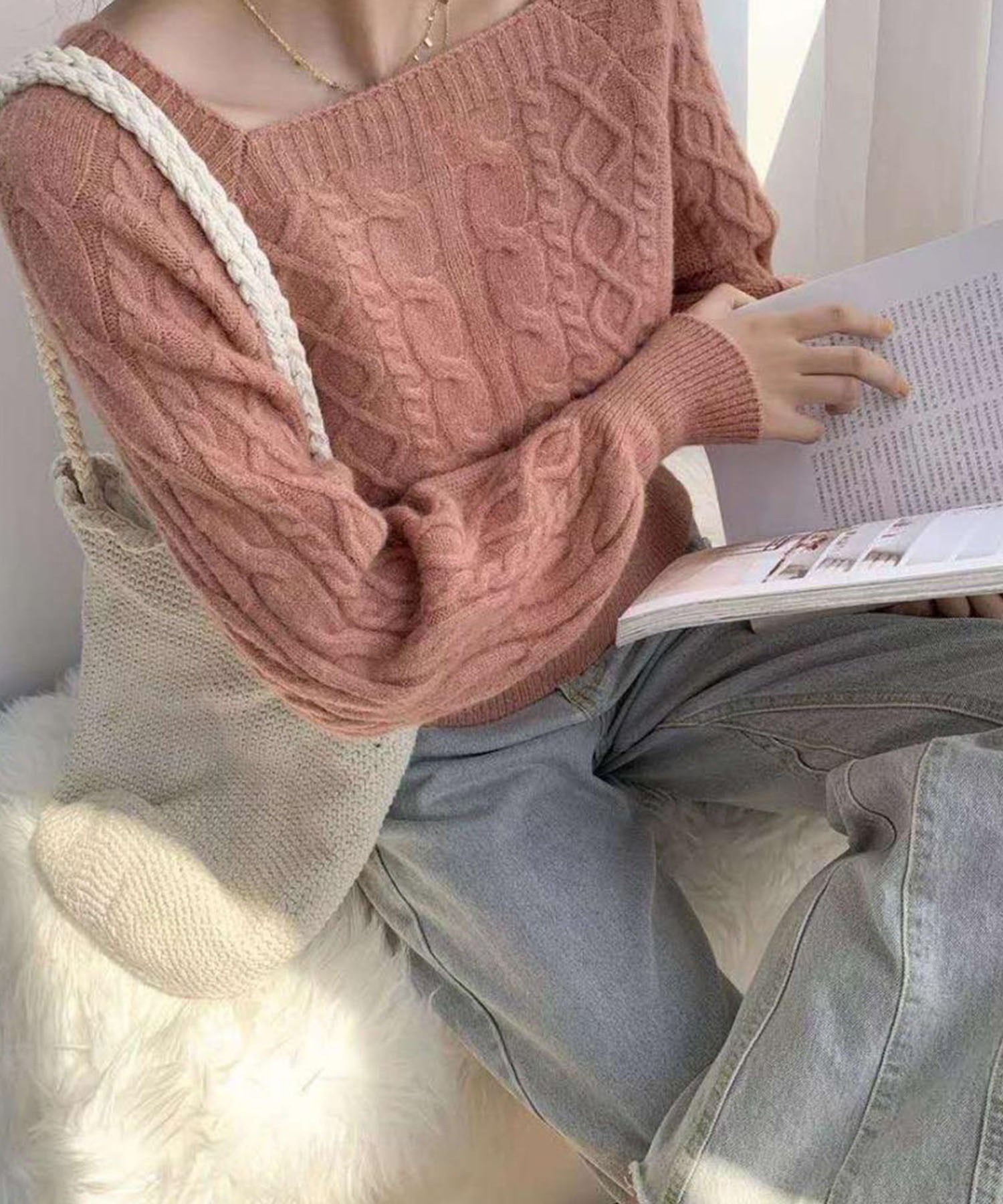 Square neck cable knit — вязаный кардиган с квадратным вырезом