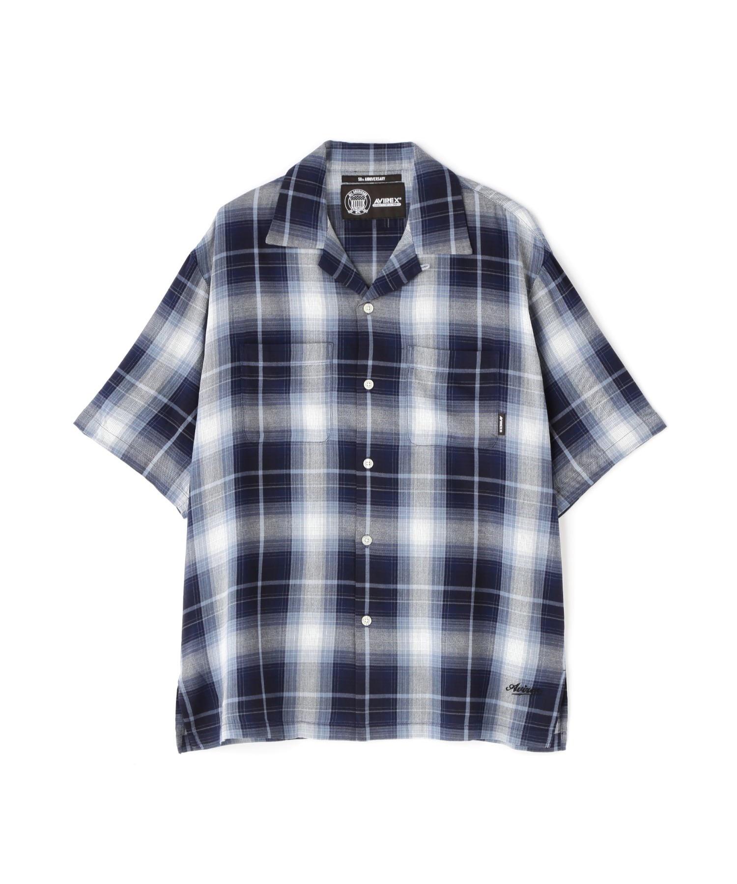 ONE POINT OMBRE CHECK SHIRT — рубашка в омбре‑клетку с коротким рукавом / AVIREX