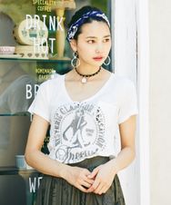 MOTORCYCLE LOGO プリント Vネックポケ付Tシャツ