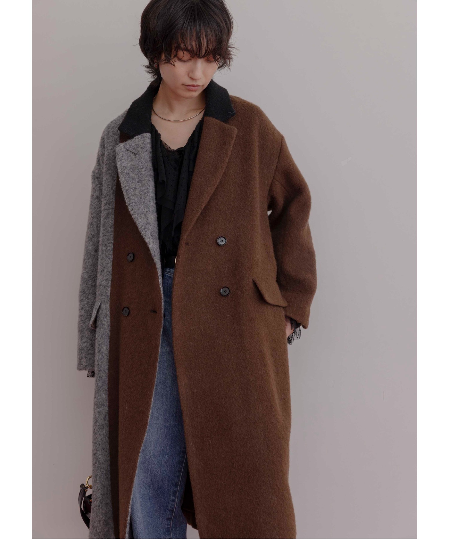 ミックスシャギー配色ロングコート Eimee Law│Eimee Law