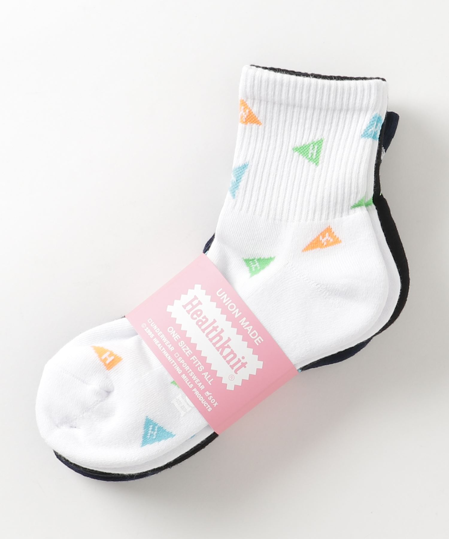 激安店舗 Healthknit ヘルスニット ３Ｐフラッグ総柄クォーター 3足組 新年の贈り物 靴下