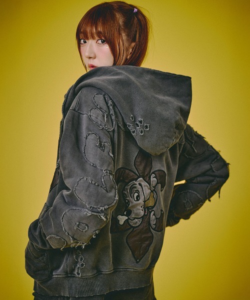 A'GEM/9 × .kom 『GALFY/ガルフィー』 ぼろぼろロゴ百合の紋 パーカー