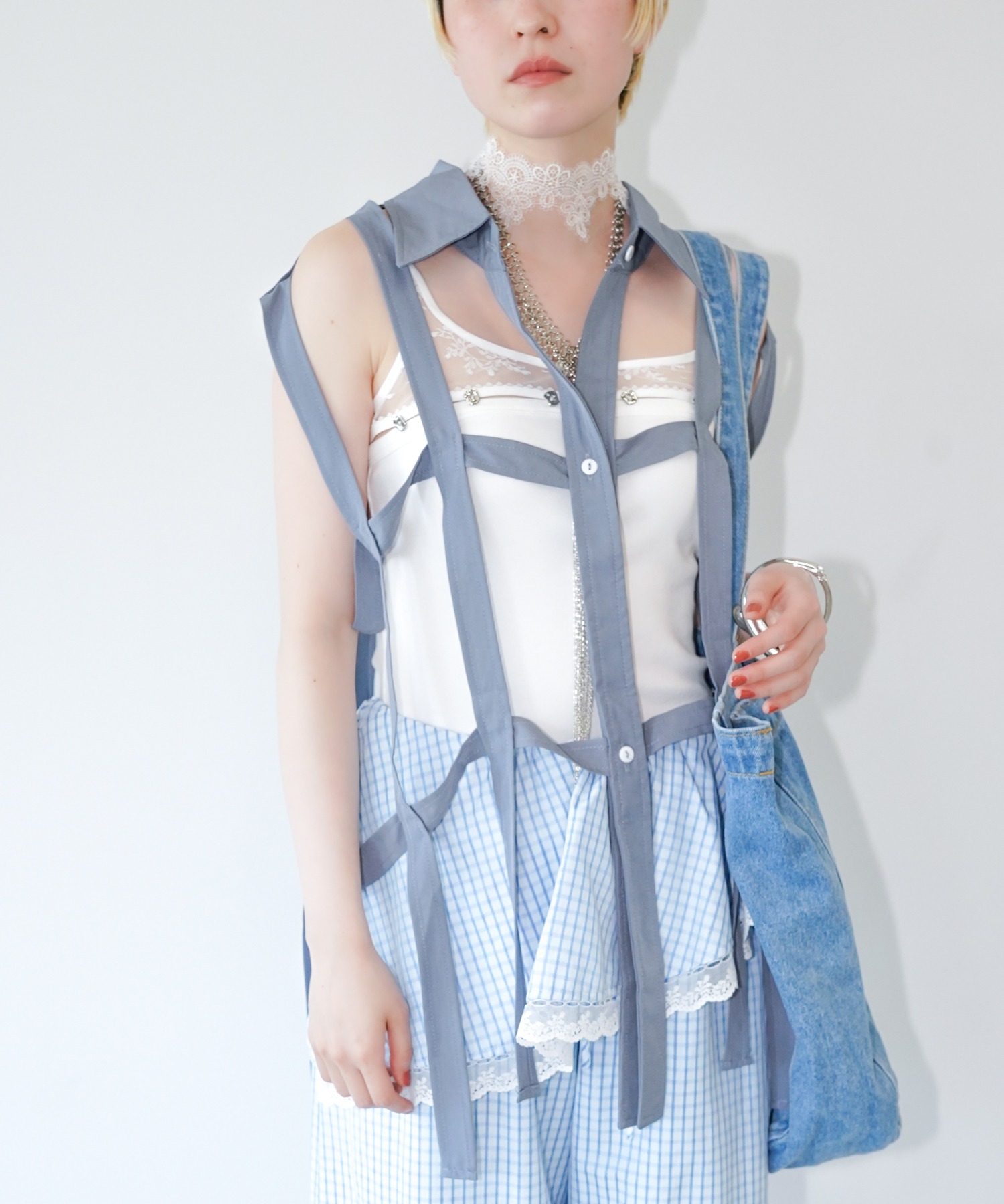 【24SS】アキラナカ Consuelo shirt ベスト ベルト ダブル S ベルトディテールシャツベスト chw26s337-ファッション通販サイト