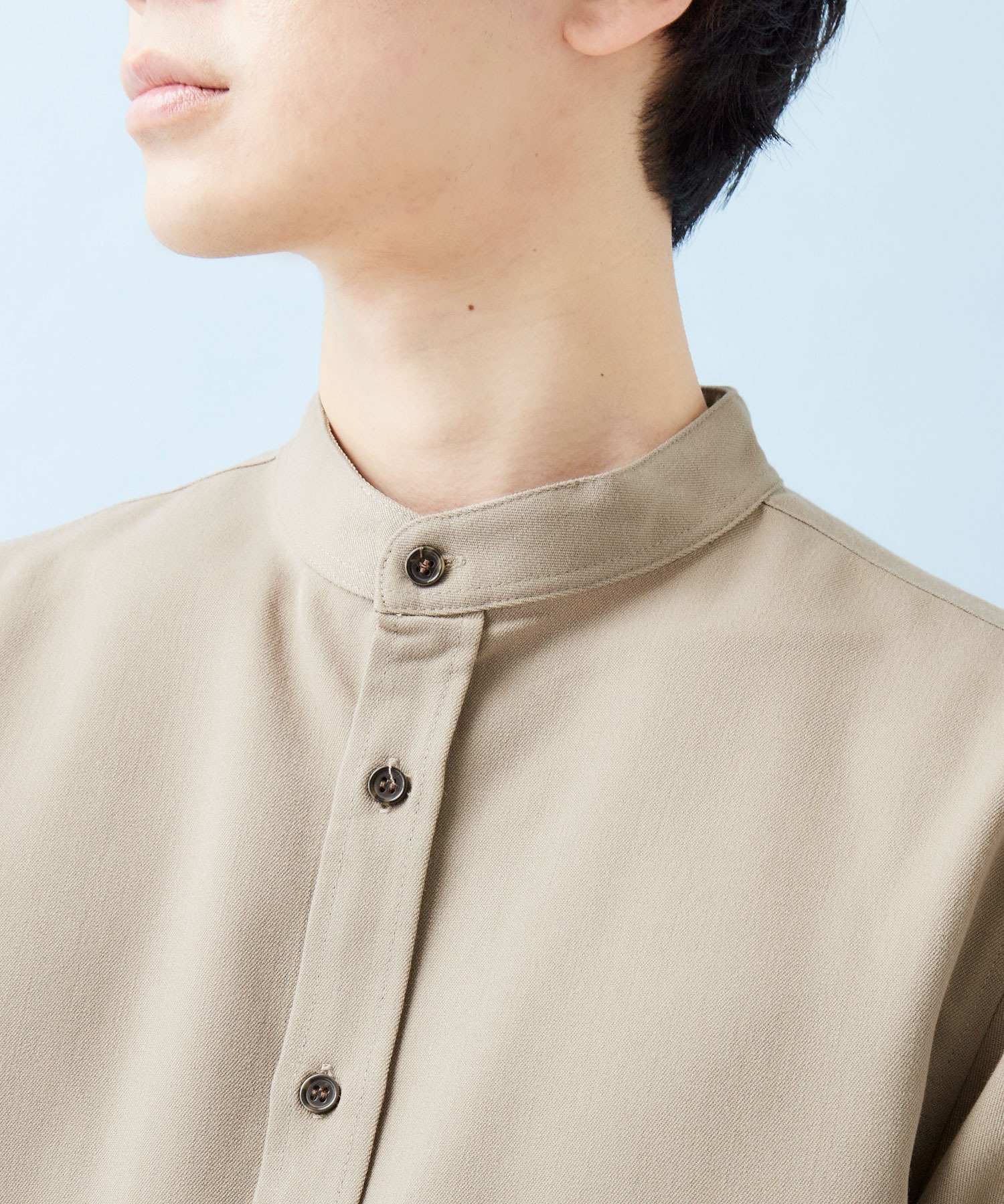 T/R ストレッチ バンドカラーシャツ(3/4 sleeve) MONO-MART
