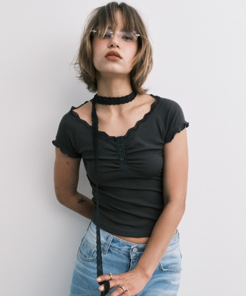 tシャツ A'GEM/9 × .kom 「MIDNIGHT MOVE/ミッドナイトムーブ」 LACE SC T-SHIRT/レース SC半袖Tシャツ A'GEM/9 × .kom 『MIDNIGHT MOVE/ミッドナイトムーブ』 LACE SC