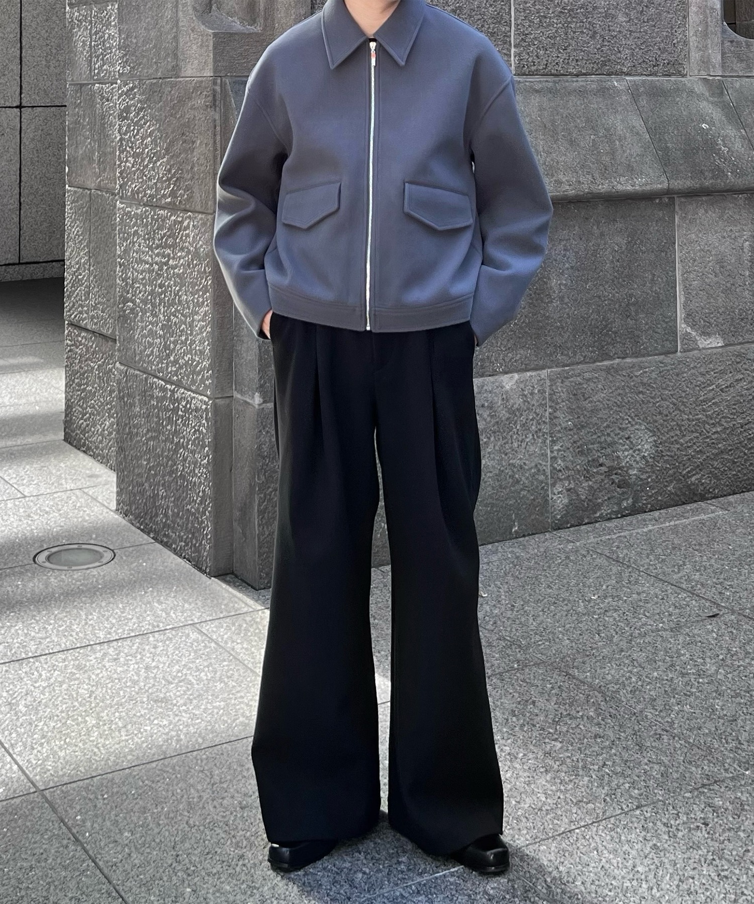 CALLNE】Knit Melton Fleece Zip Blouson / ニットメルトンフリース