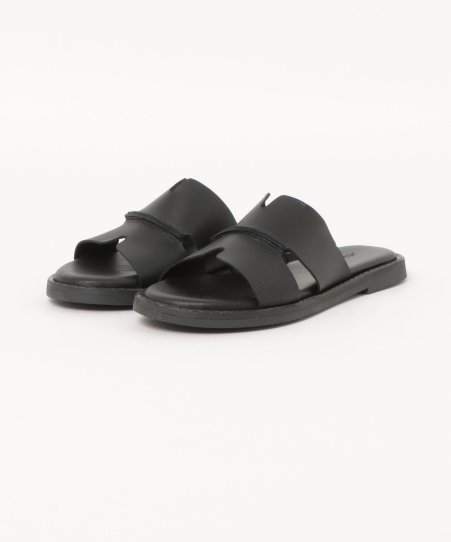 本革/軽量/180g/フラット】バイカラー メタリックサンダル ALL BLACK