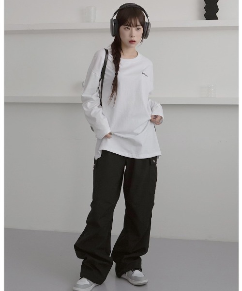 tシャツ A'GEM/9 × .kom 「muah muah/ムーアムーア」 LOGO STRIPE CROP LONG SLEEVE/ロゴ ステッチ A'GEM/9 × .kom『muah muah/ムーアムーア』STITCH LOGO CROP