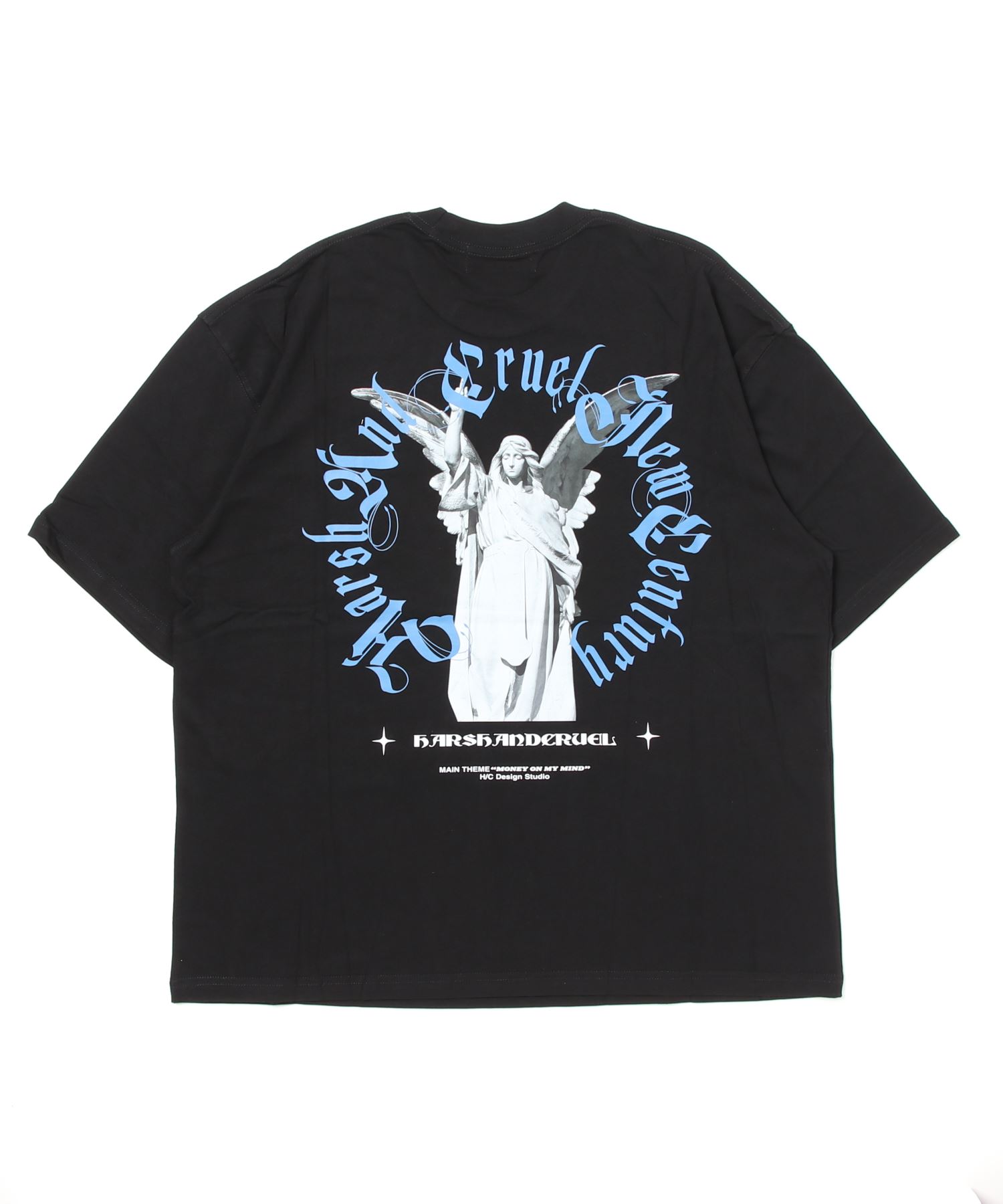 HARSH AND CRUELTシャツ半袖 エンジェル ロゴ ゴシック 男女兼用 A'GEM/9 × .kom『Harsh and Cruel/ハーシュアンドクルーエル