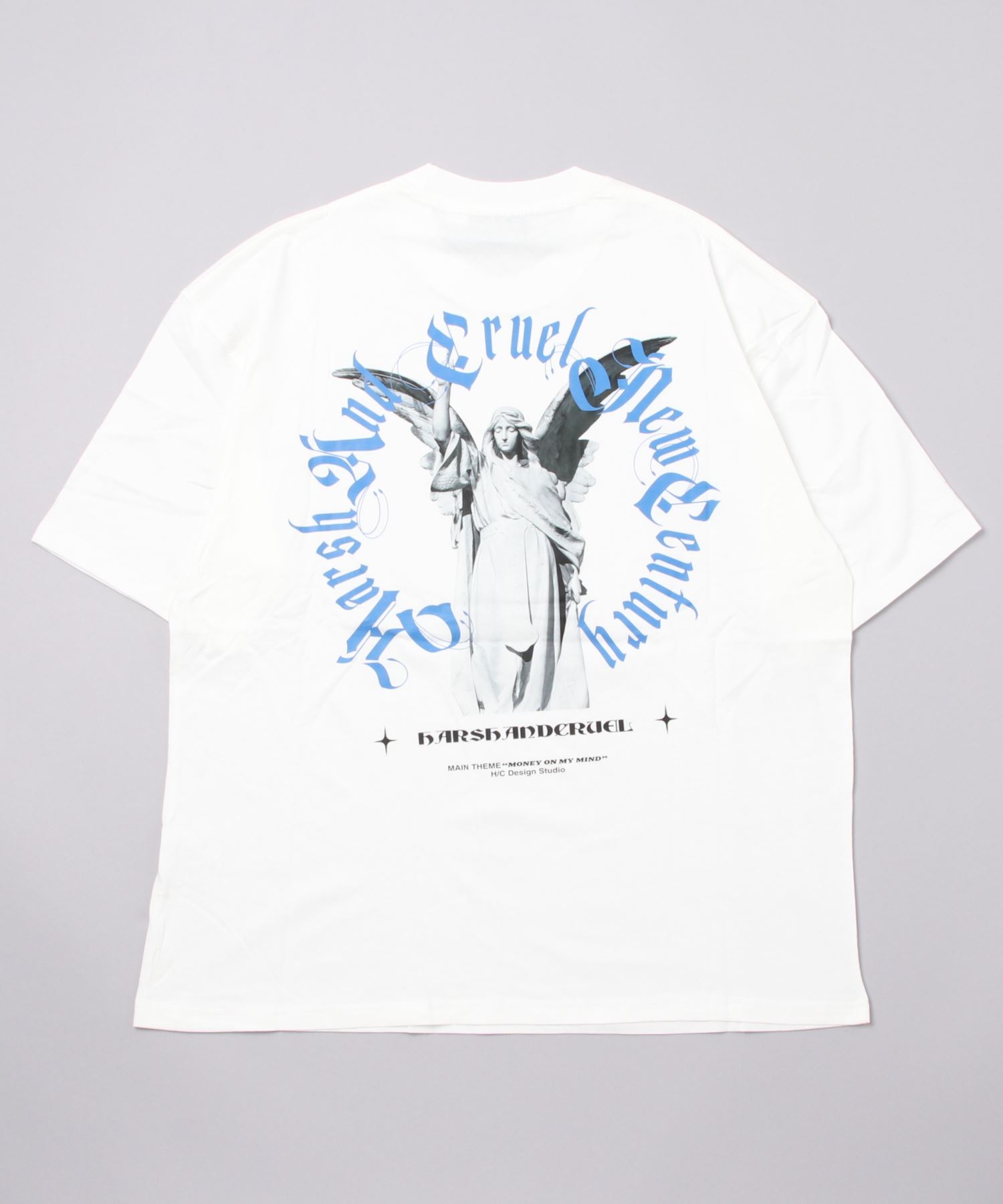HARSH AND CRUELTシャツ半袖 エンジェル ロゴ ゴシック 男女兼用 A'GEM/9 × .kom『Harsh and Cruel/ハーシュアンドクルーエル