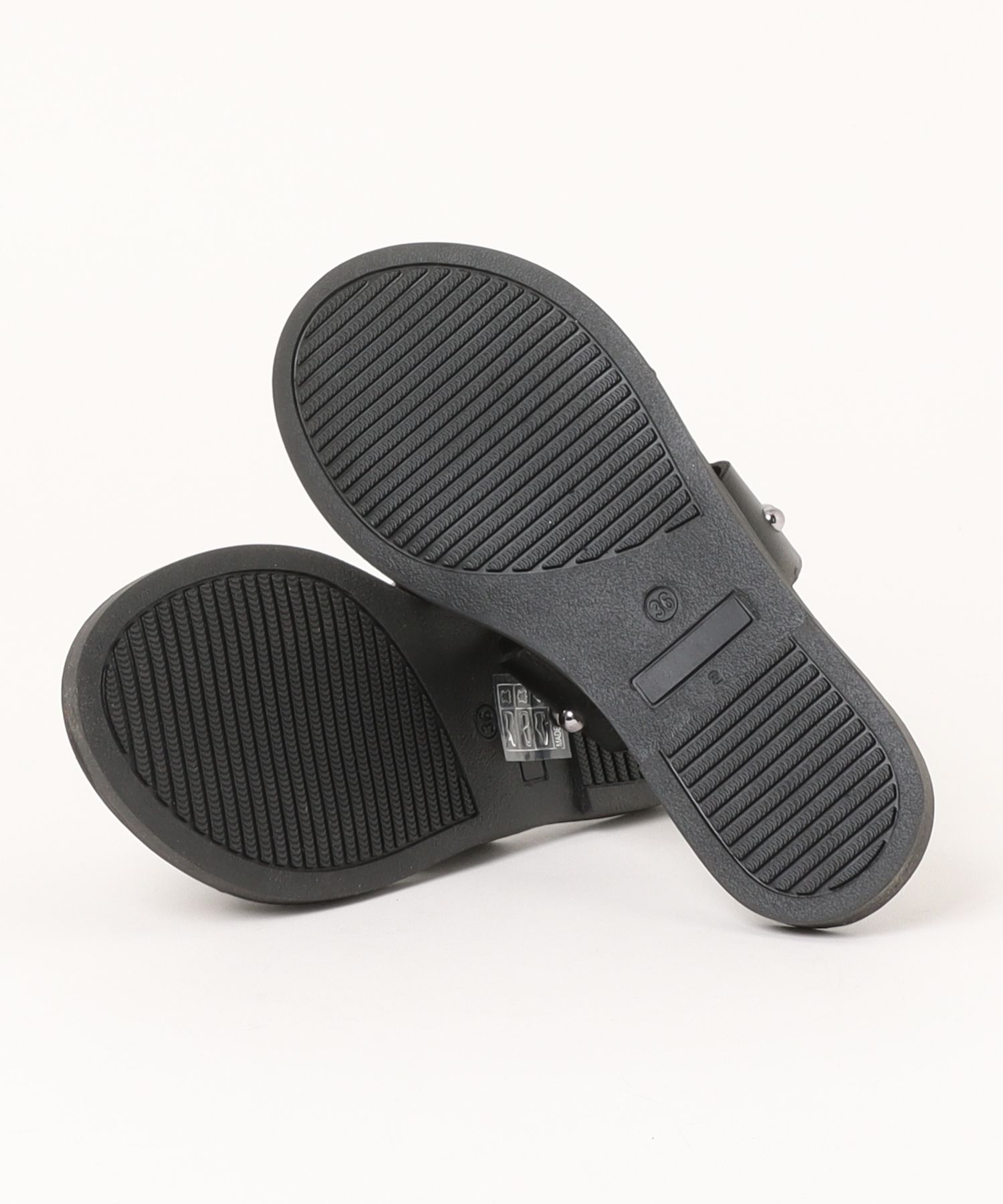 本革/フラット】スタッズデザイン サンダル ALL BLACK│Jeffrey