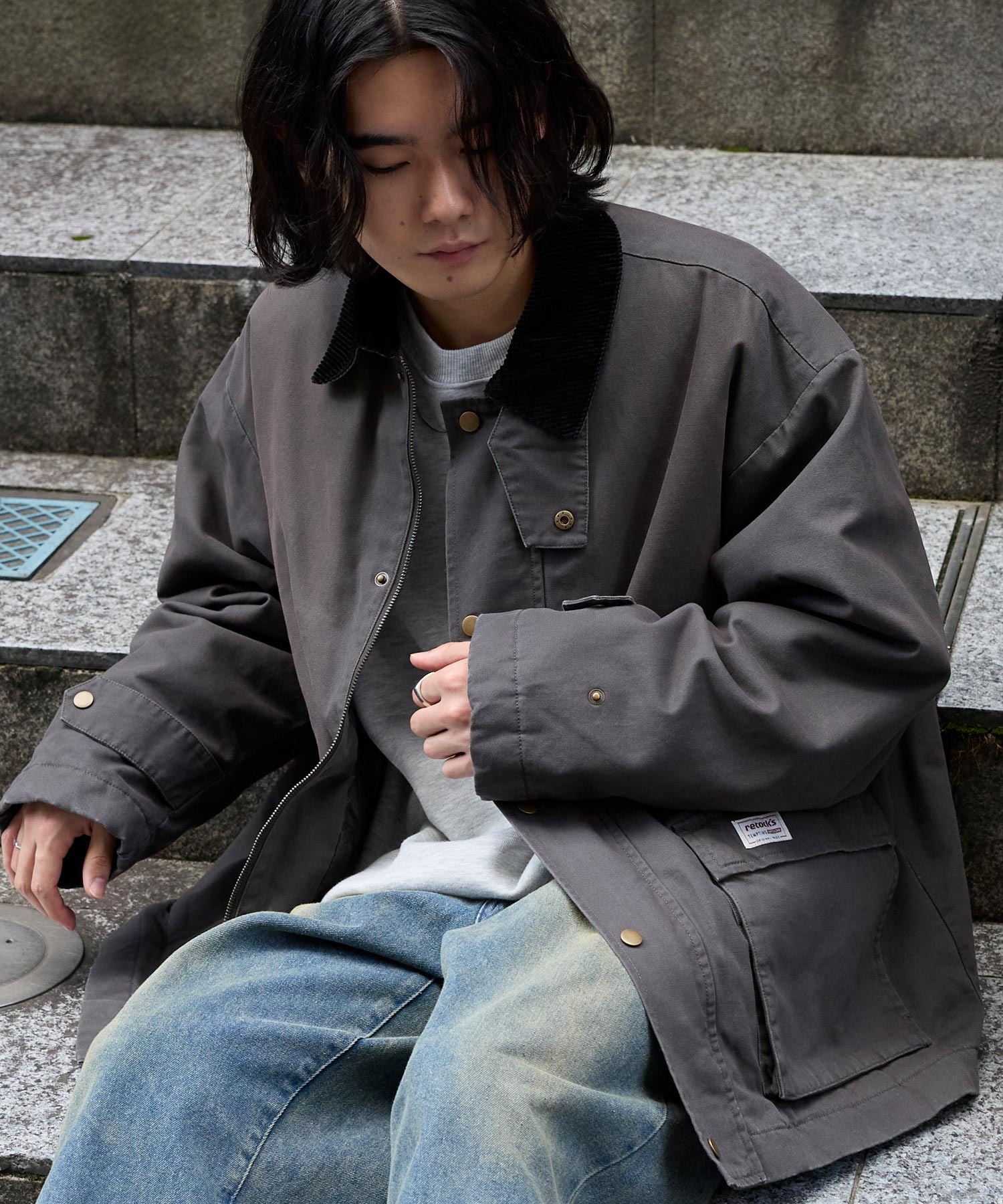 retock's】ロゴピスネーム 襟コーデュロイ切り替え ビッグ