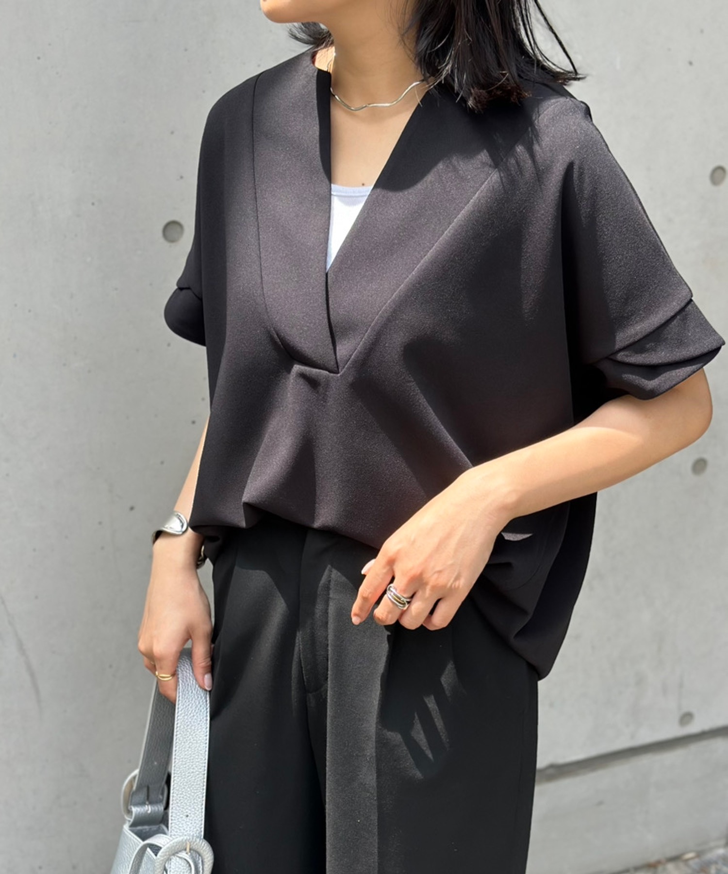 tシャツ カットジョーゼットキーネックオーバープルオーバー レディース カットジョーゼットキーネックオーバープルオーバー Emma Taylor