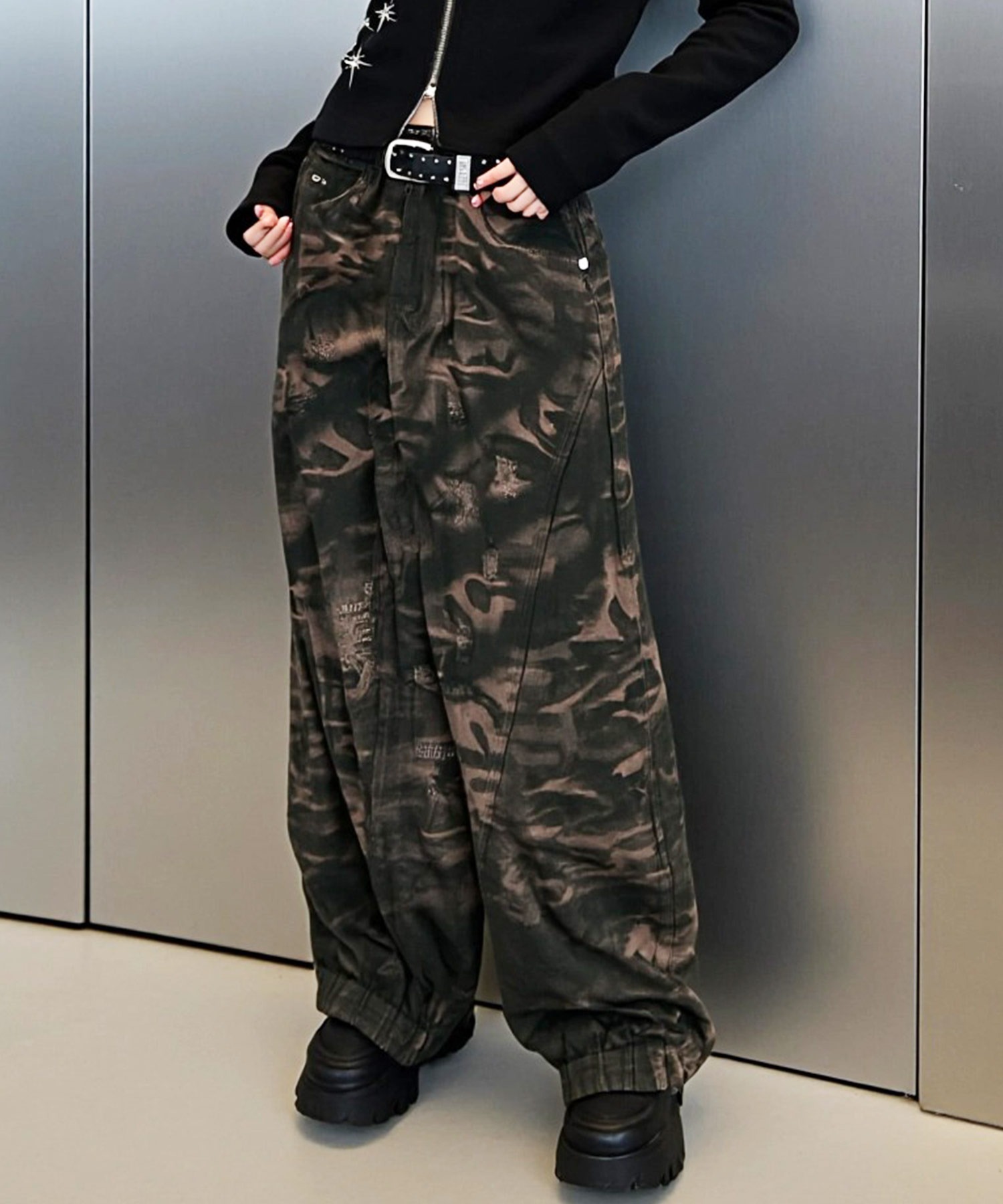 ダメージカーゴパンツ２カラー８８cm２本組 A'GEM/9 × .kom 『.KOM/ドットケーオーエム』 Camo Distressed Cargo