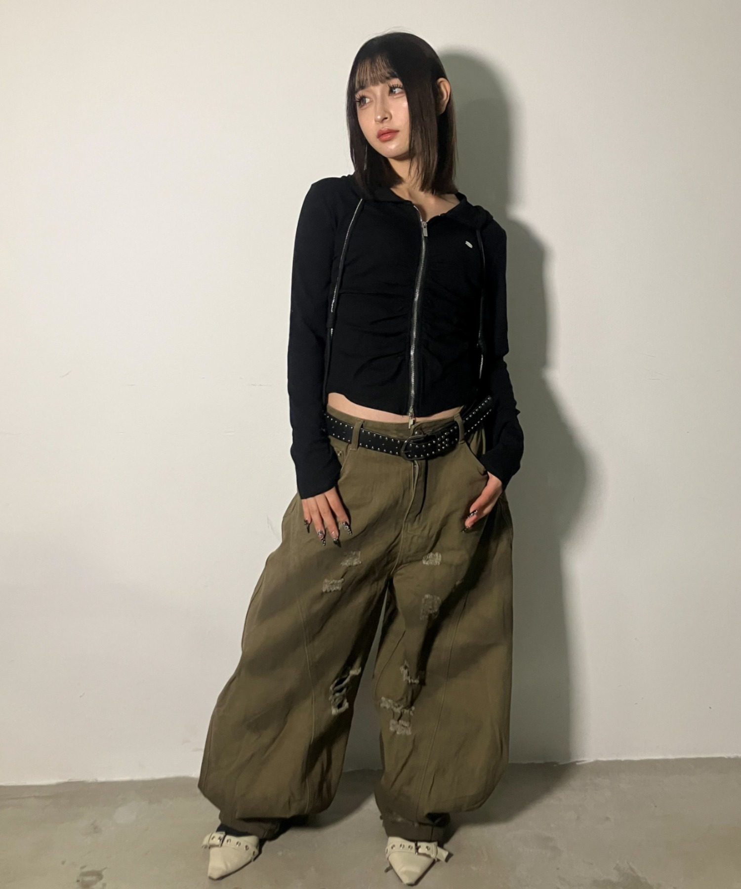 ダメージカーゴパンツ２カラー８８cm２本組 A'GEM/9 × .kom 『.KOM/ドットケーオーエム』 Camo Distressed Cargo