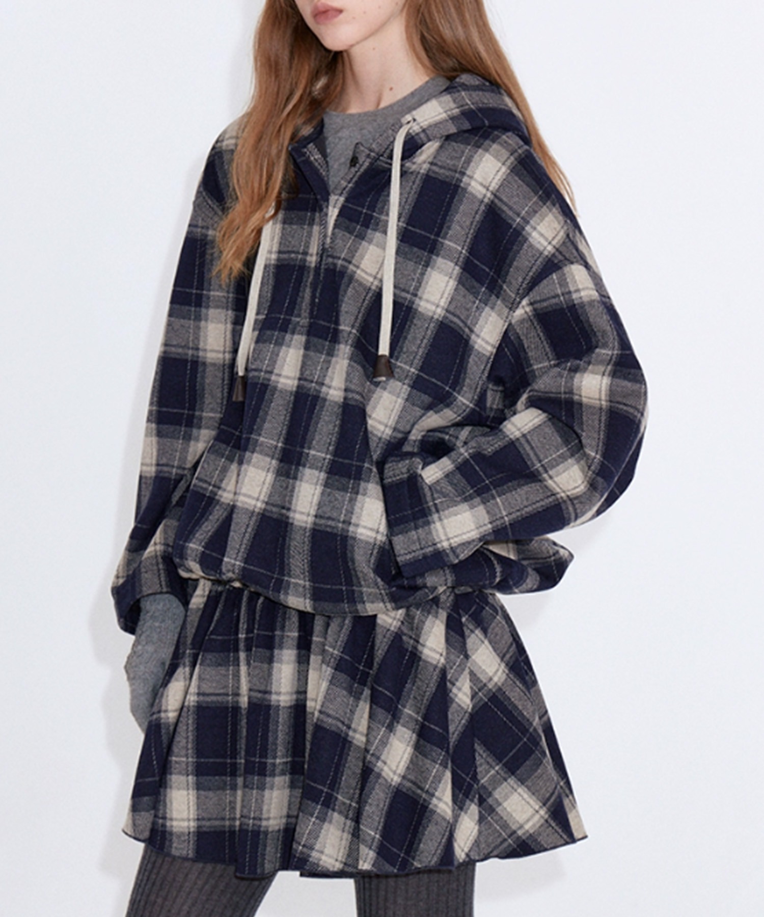 チェック柄 フード付きプルオーバーシャツ FD25S076【Fano Studios