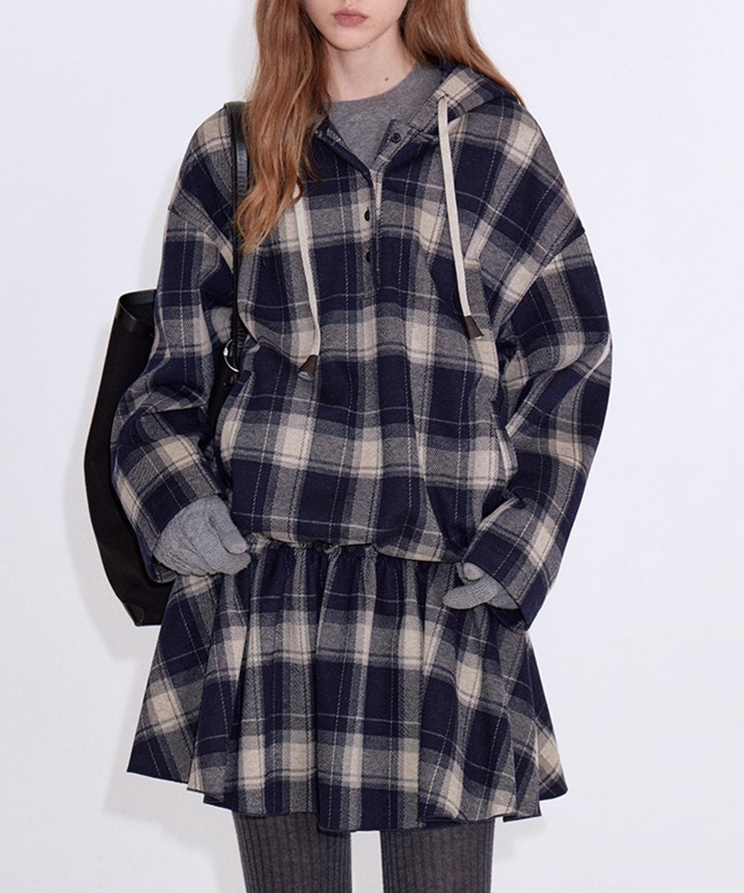 チェック柄 フード付きプルオーバーシャツ FD25S076【Fano Studios