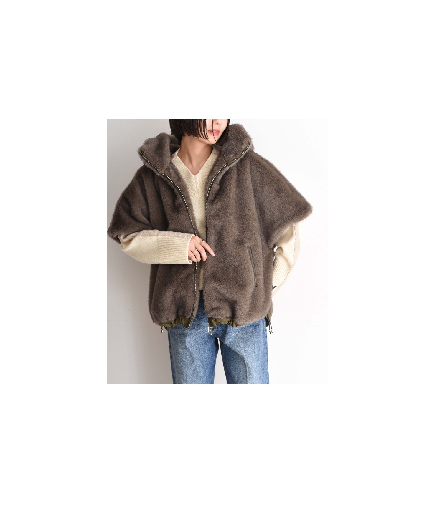 新品 ☆ Eimee Law ミンクライクファー フーディドロスト ミドルコート