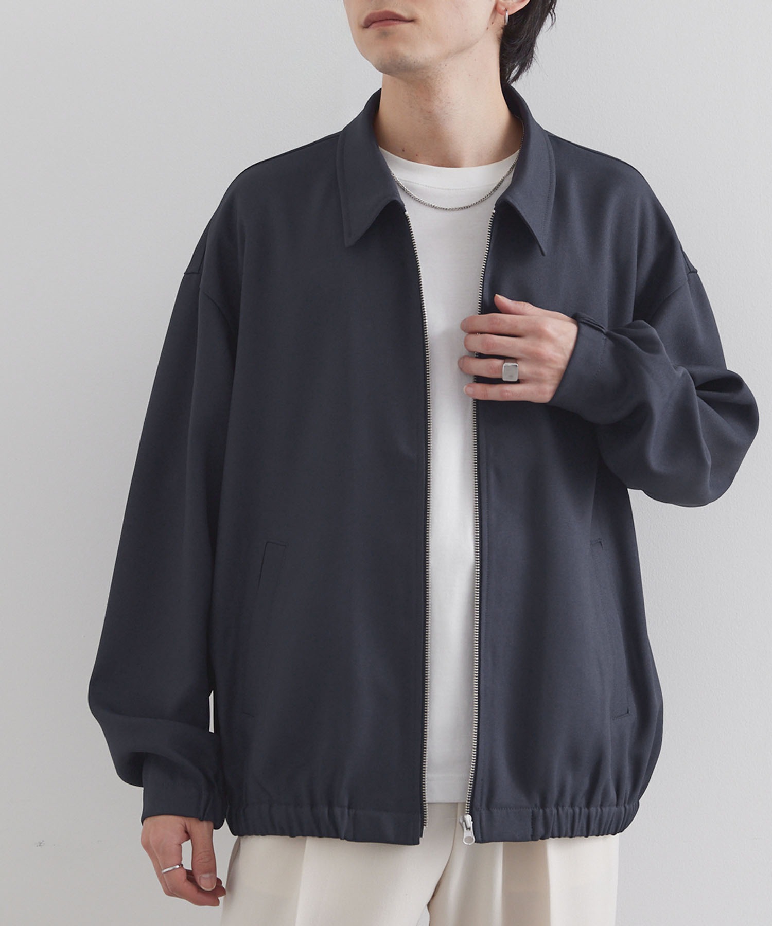 G/FORE ジップアップブルゾンXL グレー/ネイビー オーバーサイズ クロップド ジップアップ カルゼブルゾン MONO-MART
