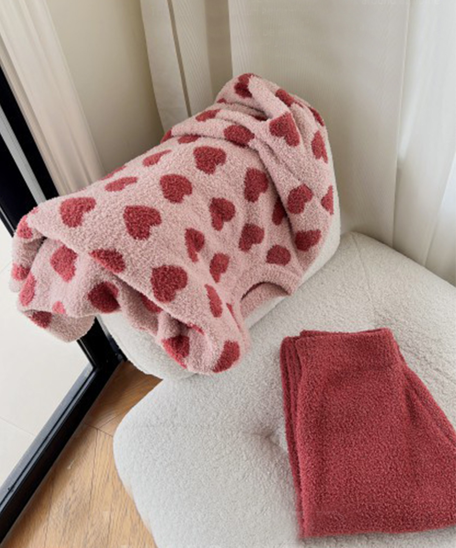 2点セット　秋冬もこもこ長袖＆ロングパンツ　柄ルームウェア