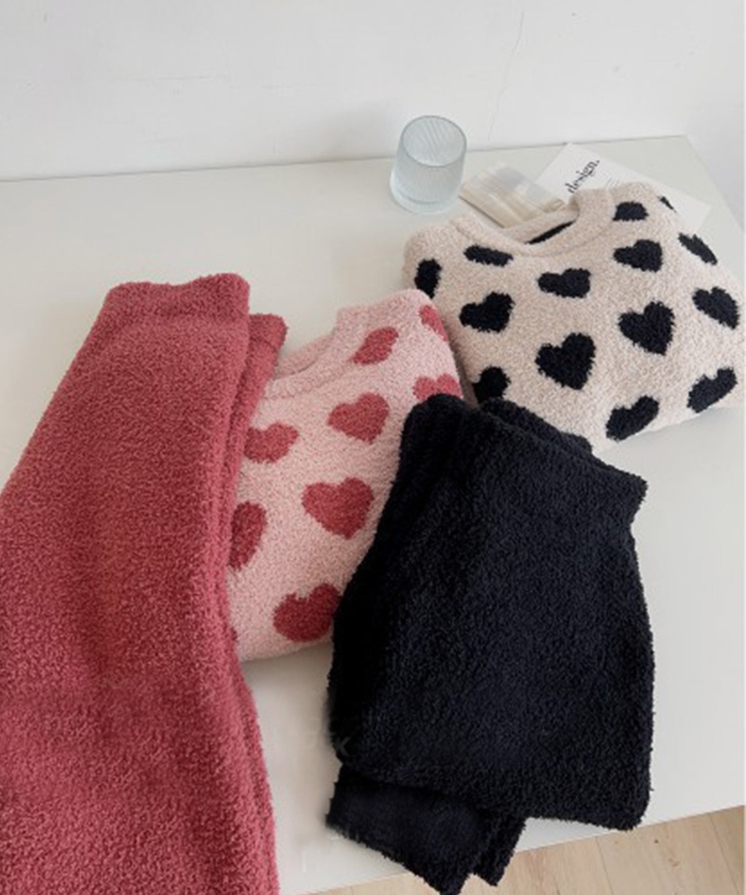 2点セット　秋冬もこもこ長袖＆ロングパンツ　柄ルームウェア