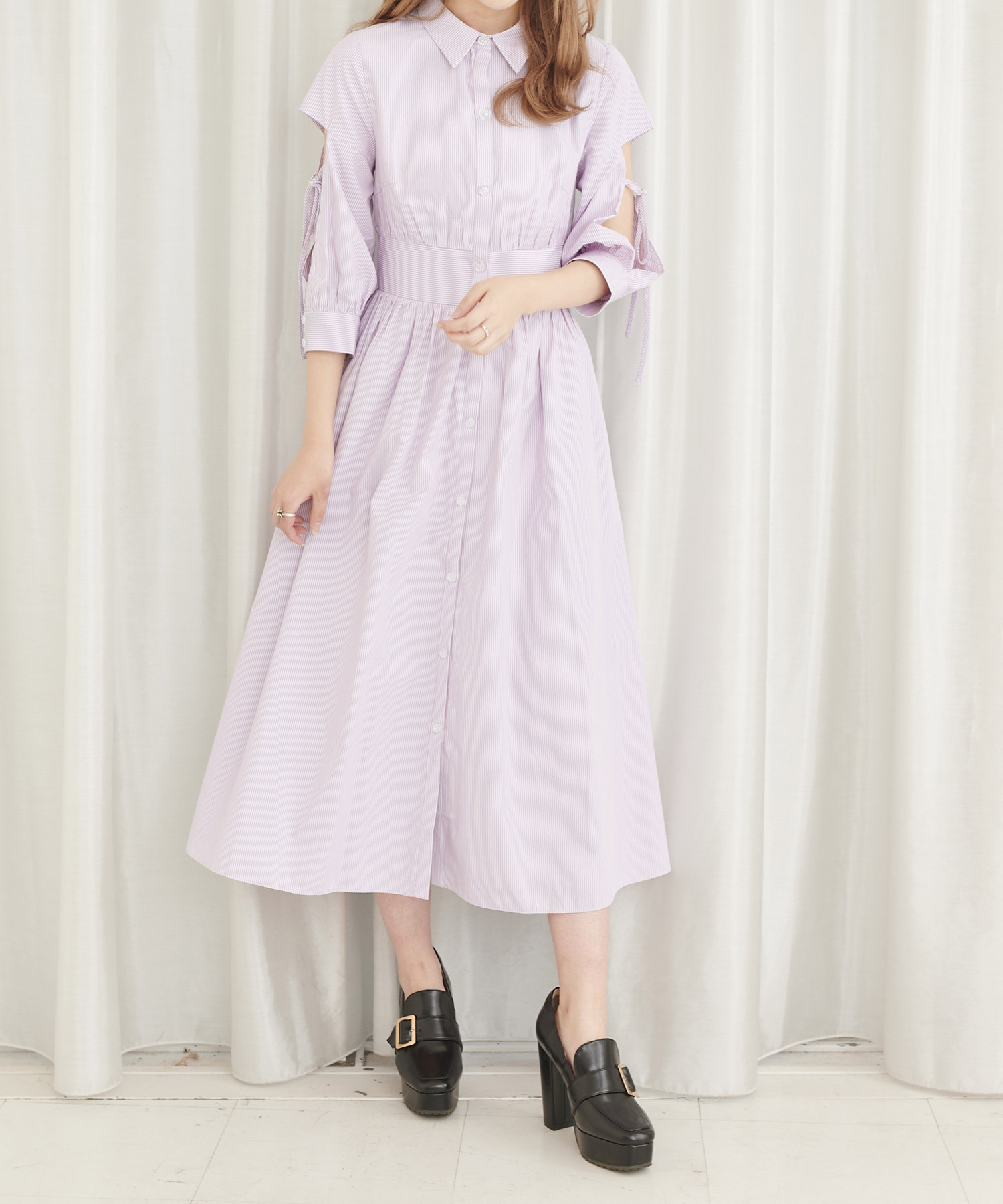 オープンショルダーストライプワンピース Titty Co Titty Co Online Store ティティーアンドコーオンラインストア