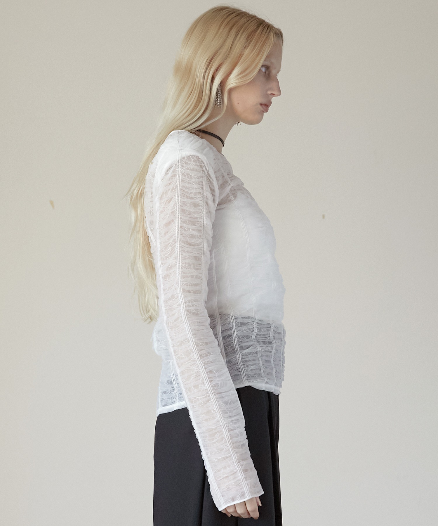 シャーリングレイヤードチュールトップ / Shirring Layered Tulle Top