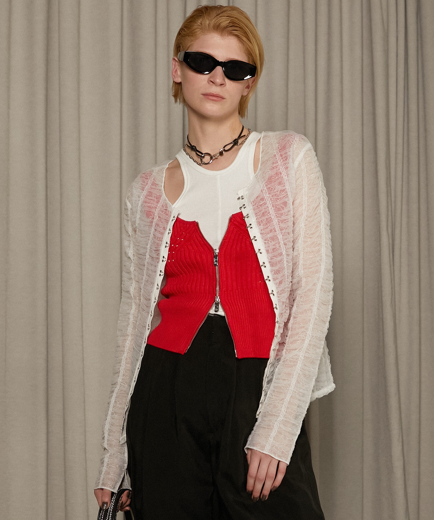 シャーリングレイヤードチュールトップ / Shirring Layered Tulle Top