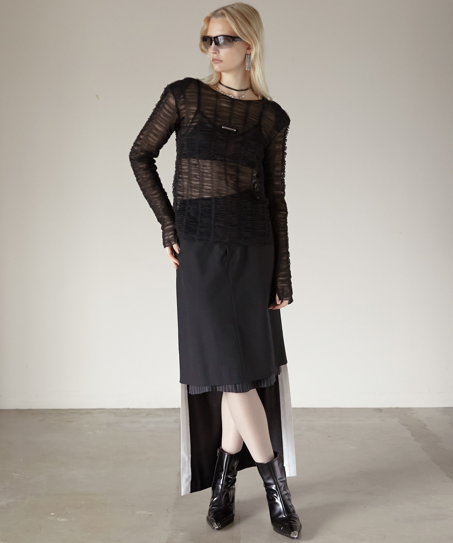 シャーリングレイヤードチュールトップ / Shirring Layered Tulle Top