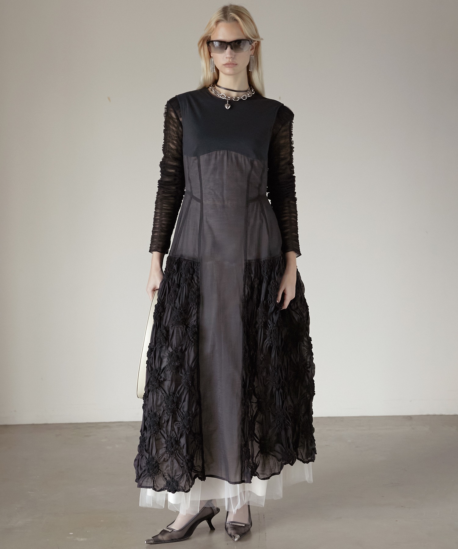 シャーリングレイヤードチュールトップ / Shirring Layered Tulle Top