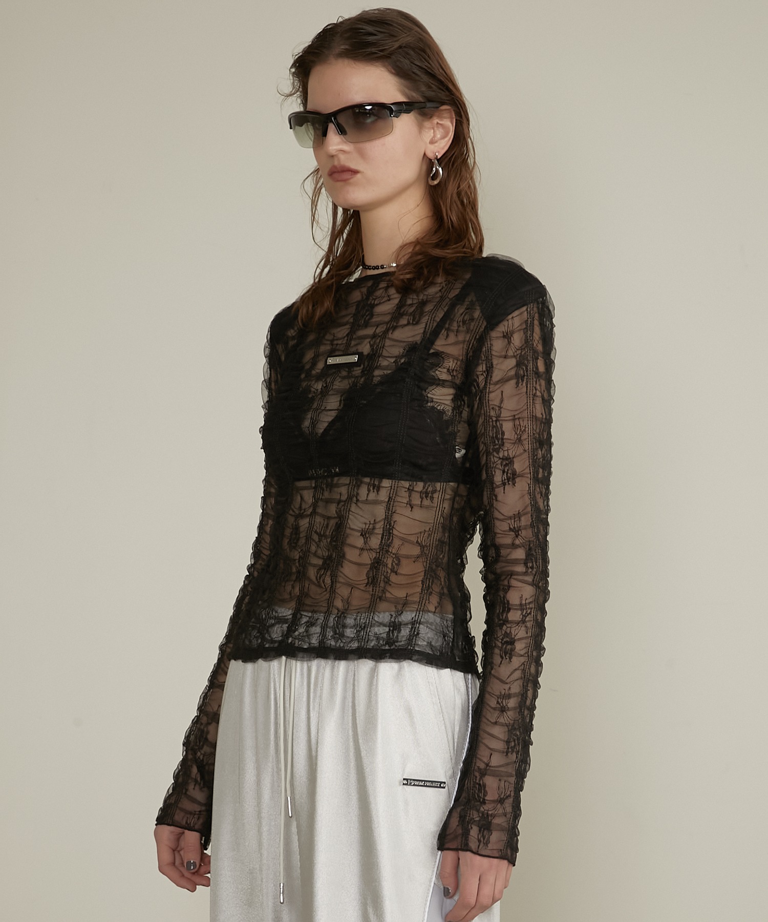 シャーリングレイヤードチュールトップ / Shirring Layered Tulle Top