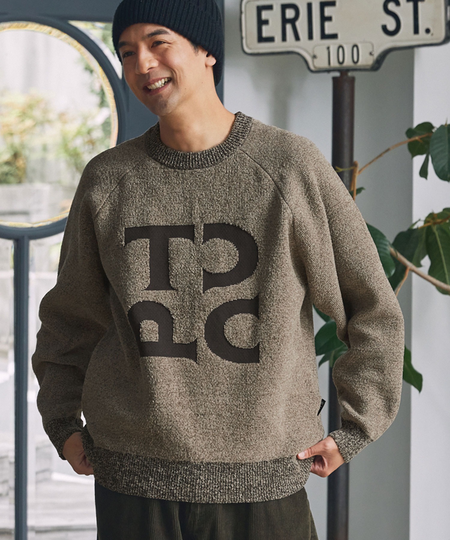 モールヤーン ジャガードロゴ 配色クルーネックニット / アンチ