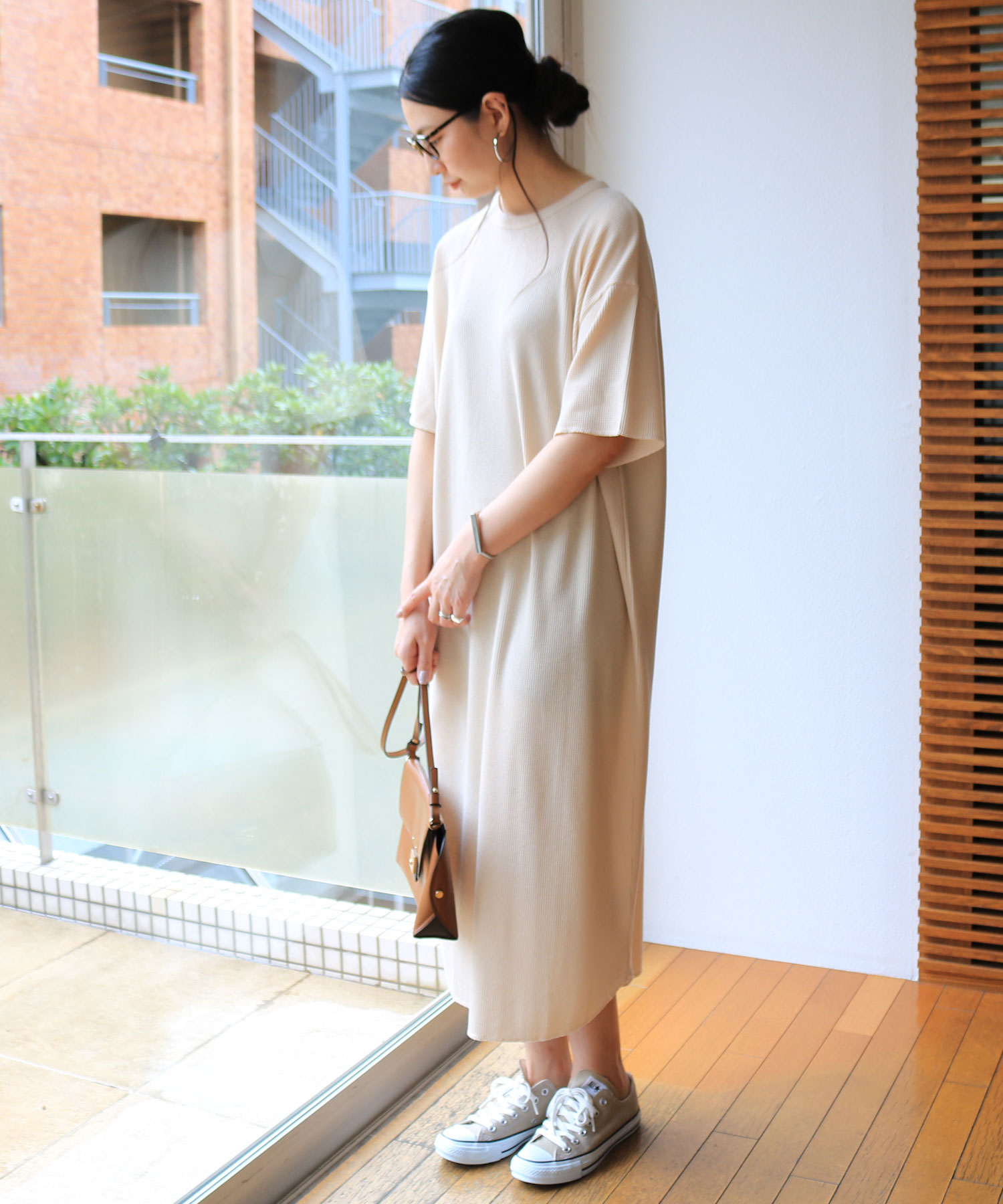 背中ボタンワッフル半袖tシャツワンピース Gaza Cch Ps