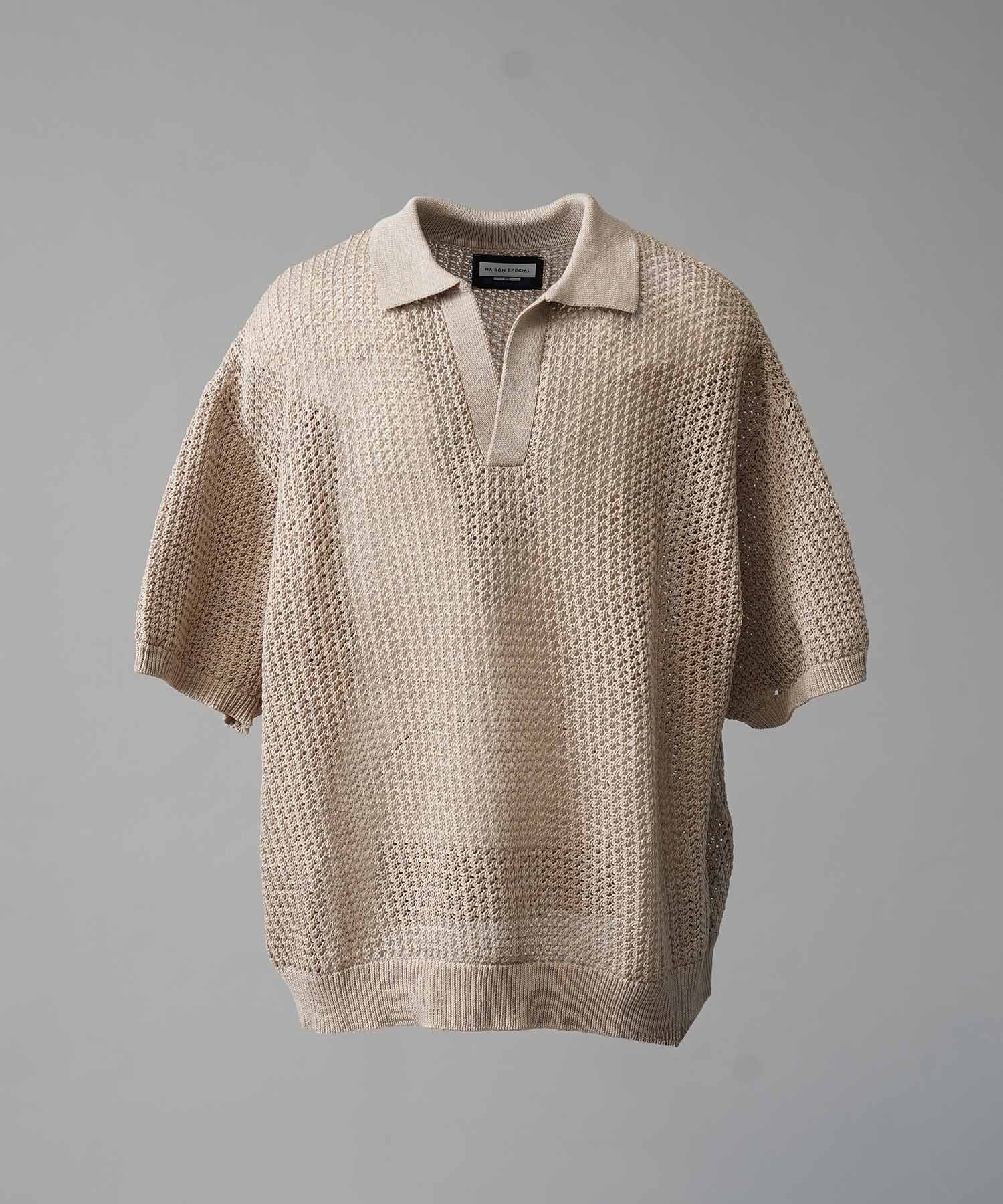 UNISEX》Prime-Over Mesh Short Sleeve Skipper Knit Pullover