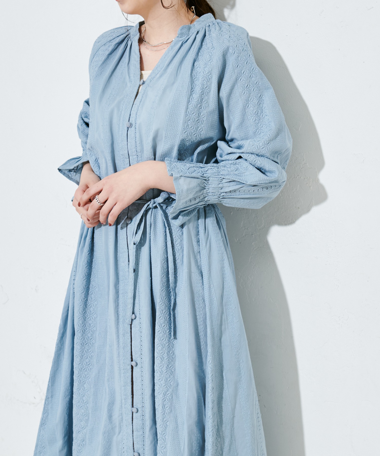 インド生地刺繍前開きワンピース Reshad Edu Af