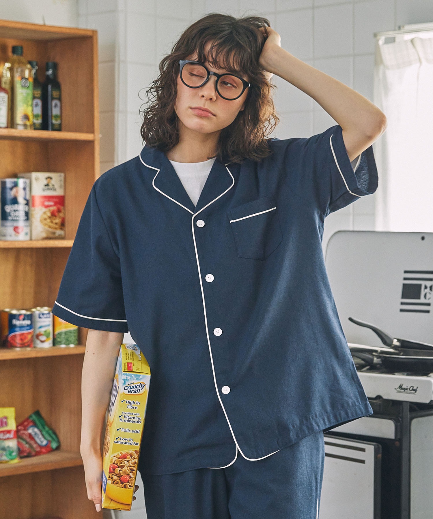 サスティナブル リサイクルペーパー素材 パイピング パジャマセット