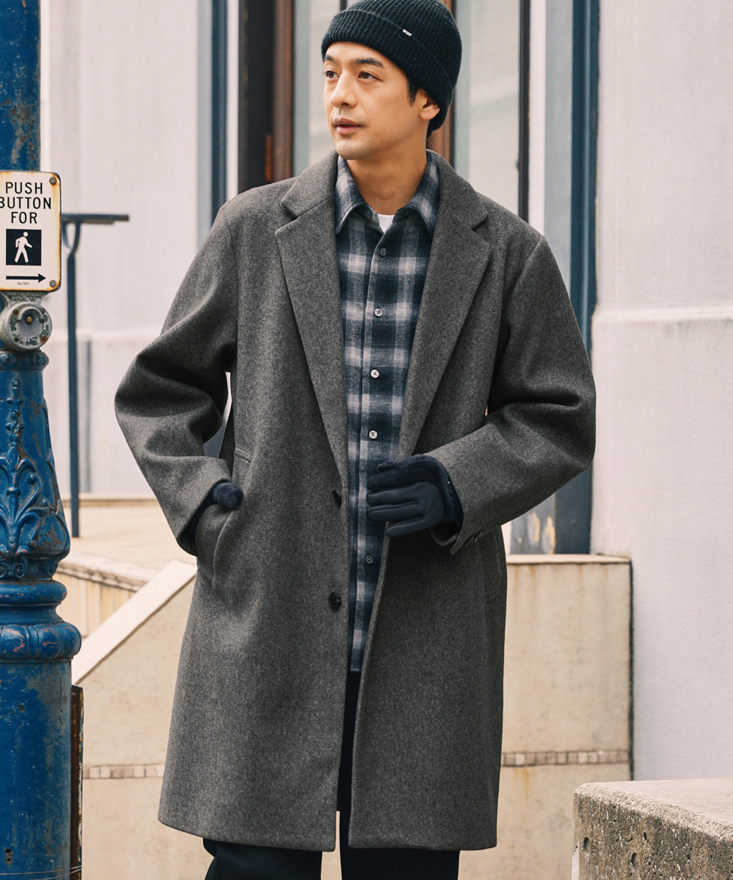 静電防止＞ニットメルトンオーバーチェスターコート【THE CRAFT CREW