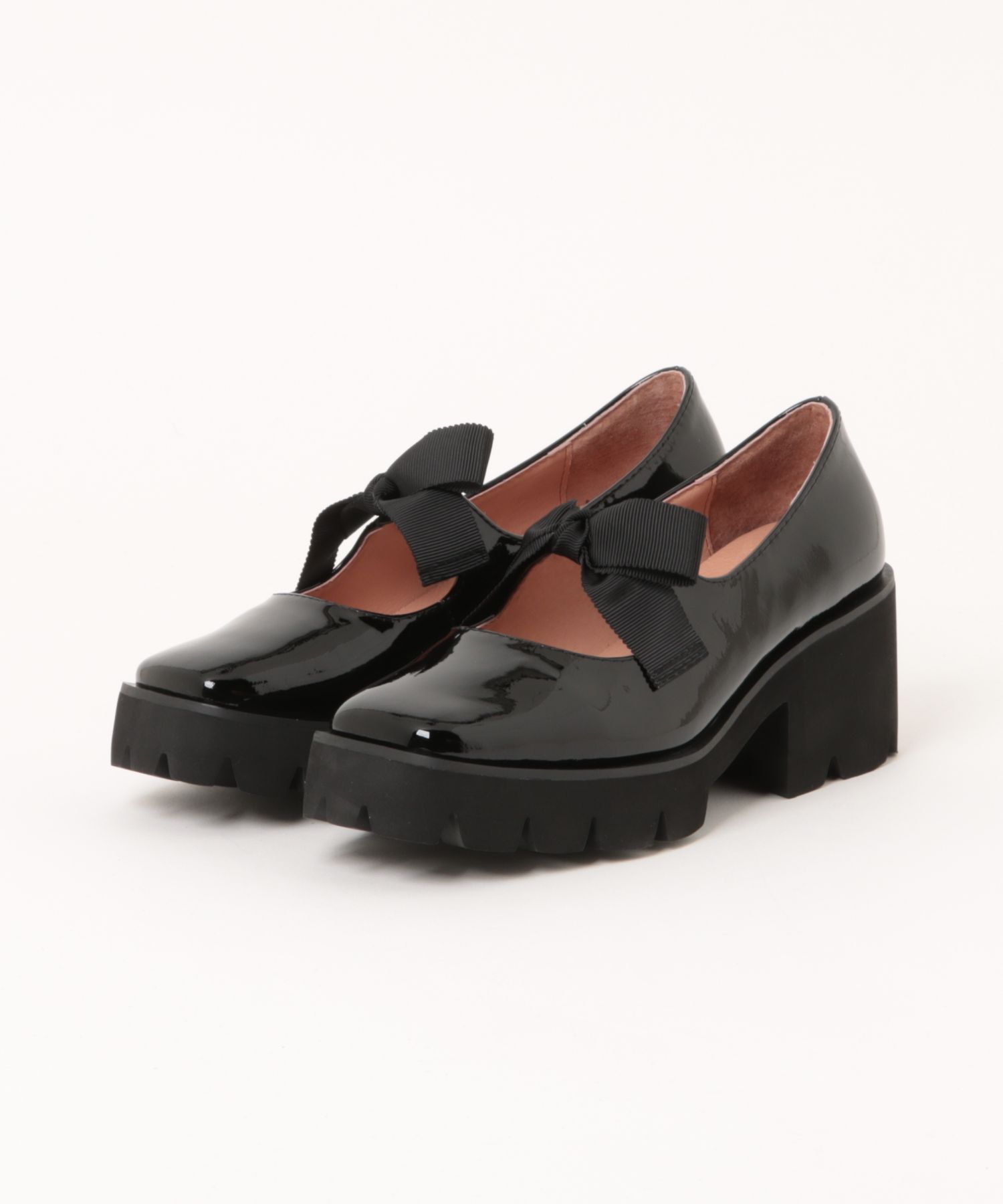 本革/軽量/275g/太ヒール/6cm】リボンパンプス ALL BLACK│Jeffrey