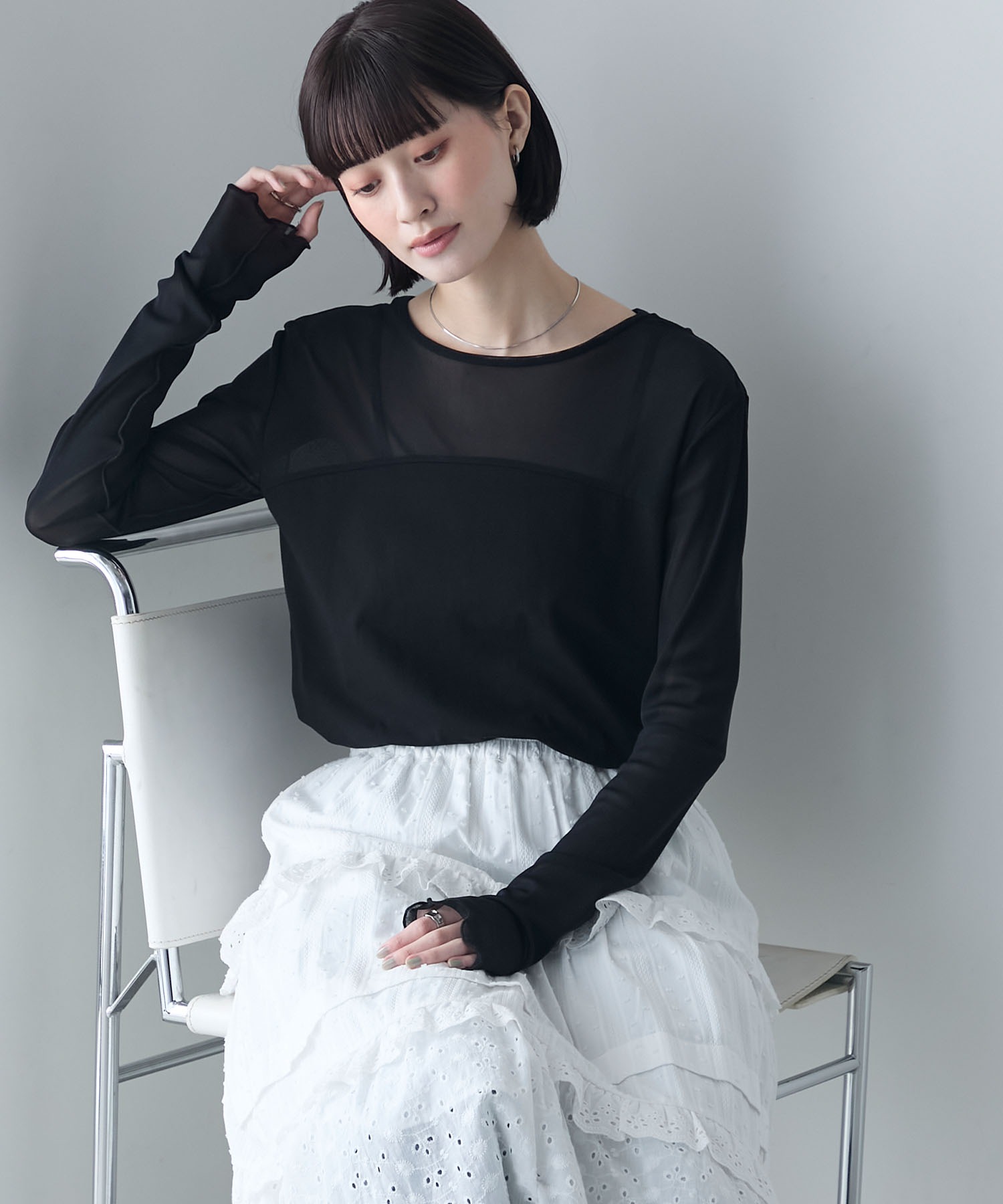 forksy.】異素材ドッキング シアーロングTシャツ forksy.│MONO-MART