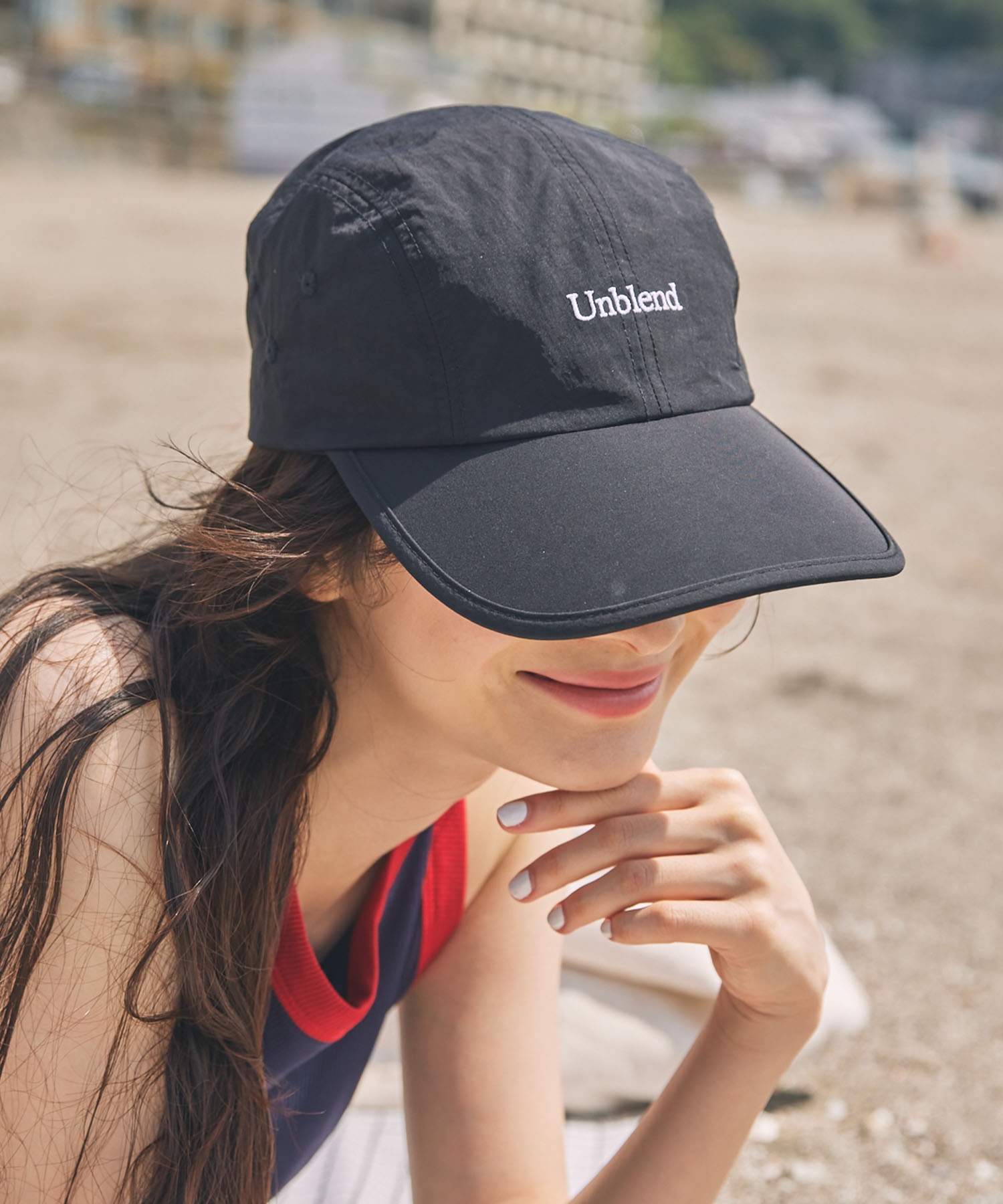 80s90s vintage イギリス製 ナイロン jet CAP ドローコード Unblend】ロゴ刺繍 ドローコード ナイロン ジェットキャップ