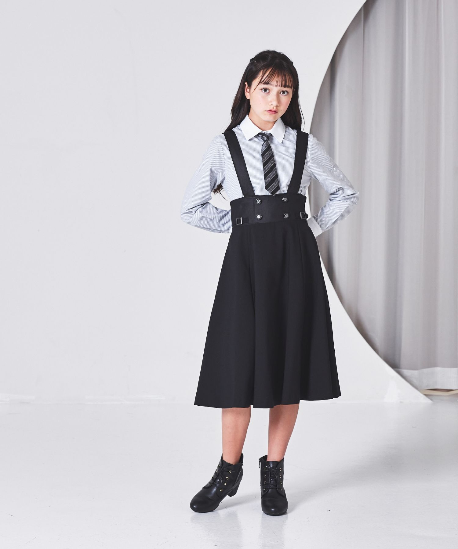 卒服】ブラックショートジャケットハイウエストスカートスーツ