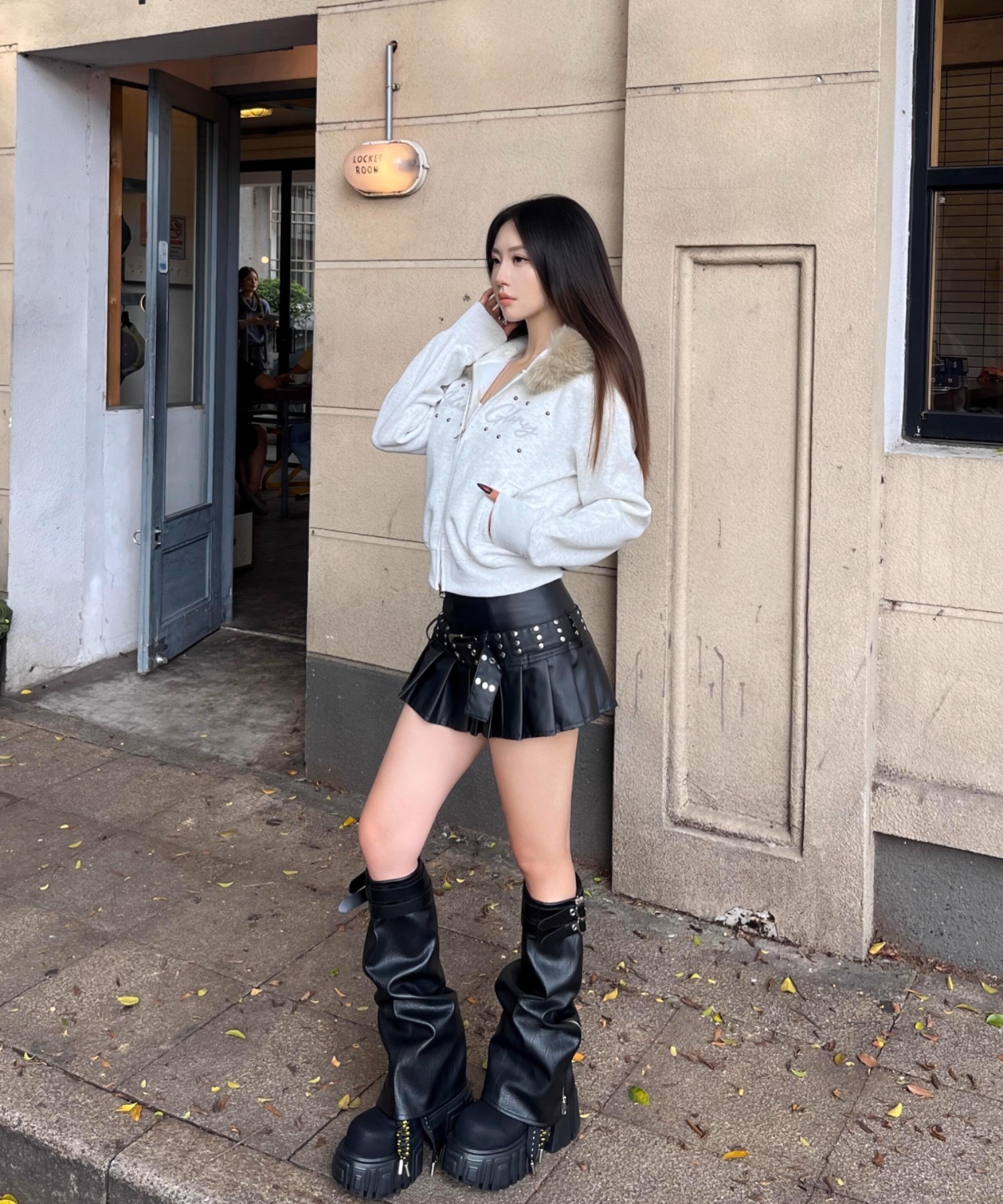 90s ラムレザー フーディコート フェード 個性的 モード ギミック BIS 90's DOCKERS ドッカーズ ラム レザー ジャケット 黒 XLT レザーコート