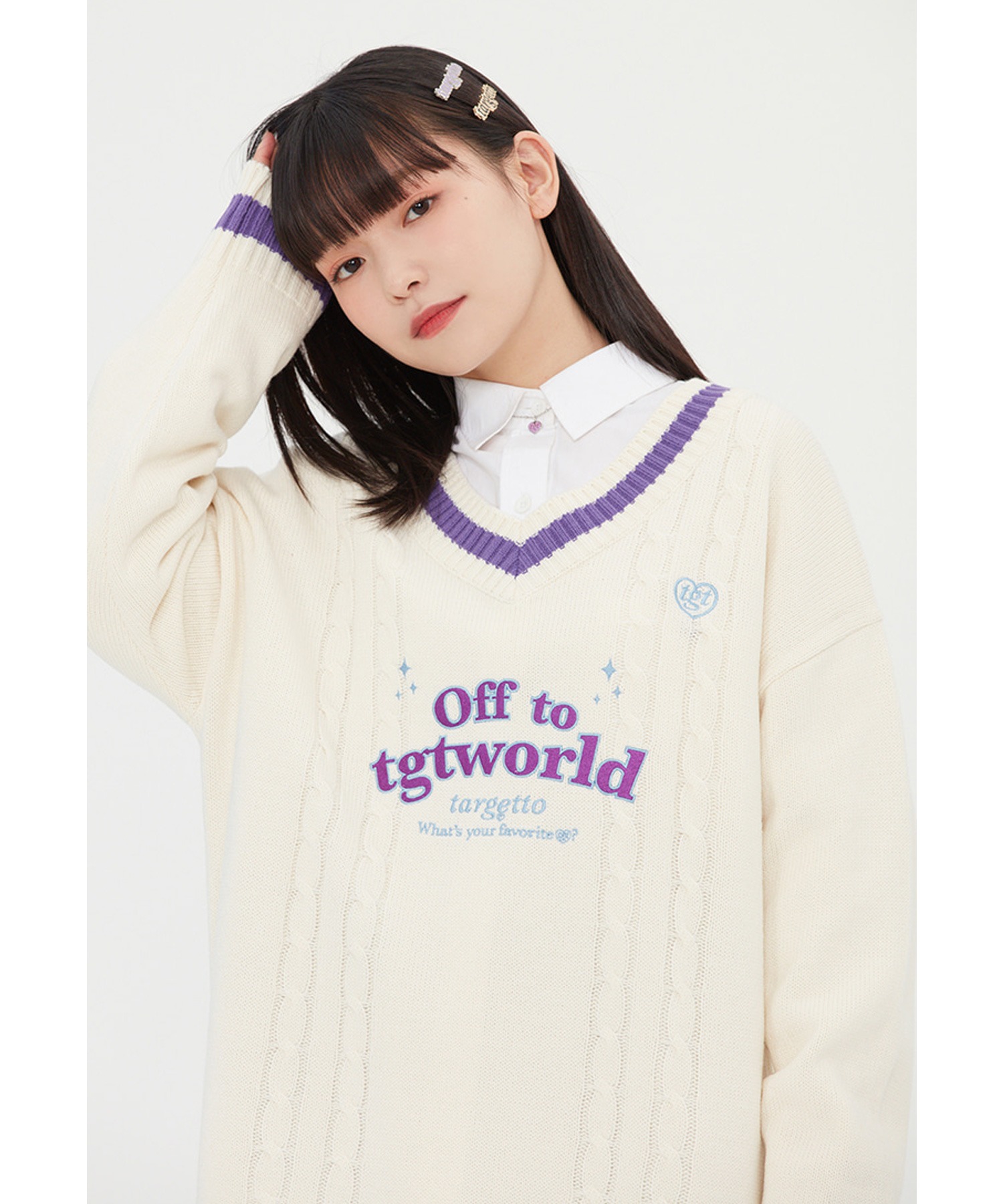 TARGETTO/ターゲット』DOUBLE CABLE V NECK KNIT/ダブル ケーブル V