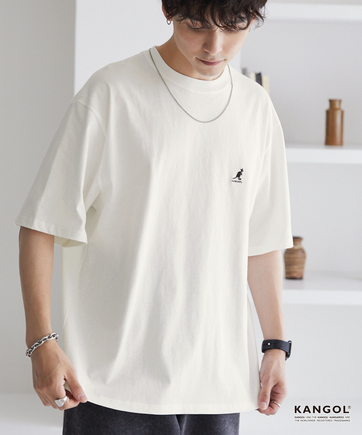 KANGOL/カンゴール 別注 ロゴ ワンポイント刺繍オーバーサイズ半袖Tシャツ