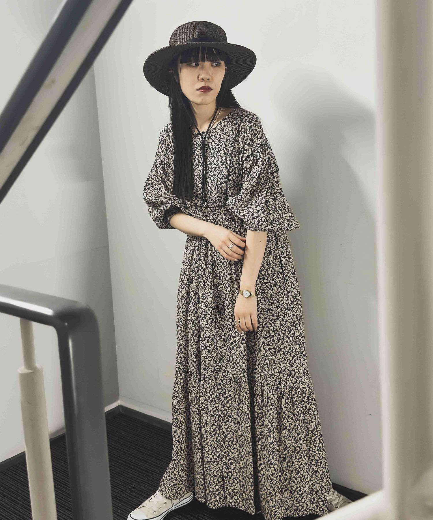 新品タグ付き。MODE NORM CORE 2WAY マキシフラワープリント MODE NORM CORE】2WAYマキシプリントワンピース