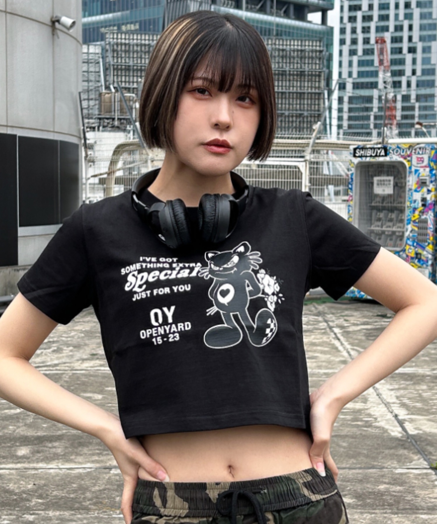 OY/オーワイ』BLACK CAT CROP/ブラックキャット クロップ 半袖