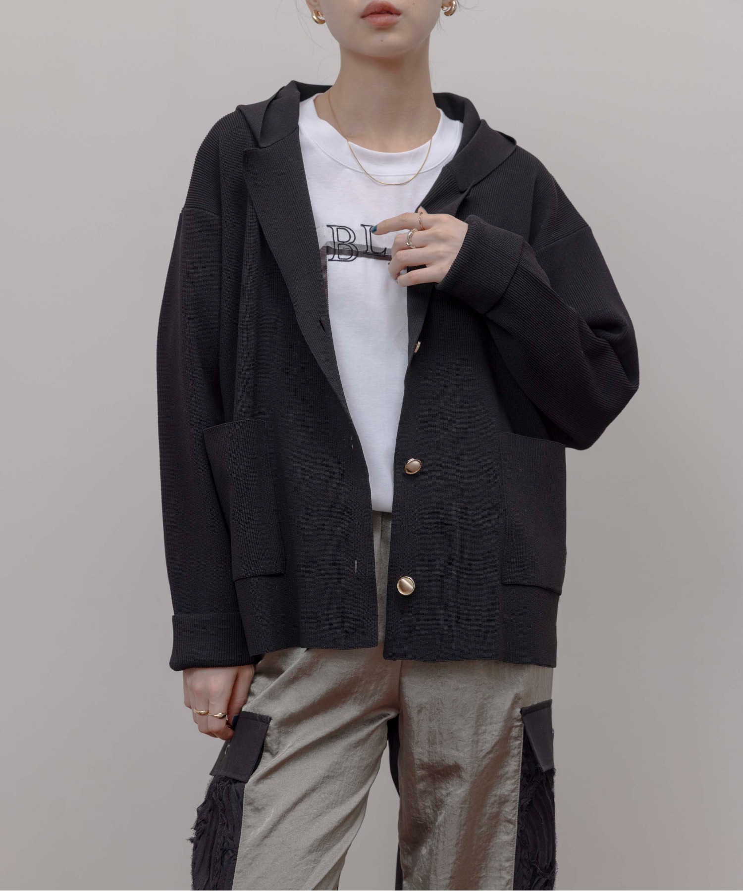 片畦ニットフーディージャケット Eimee Law│Eimee Law & LHELBIE 公式