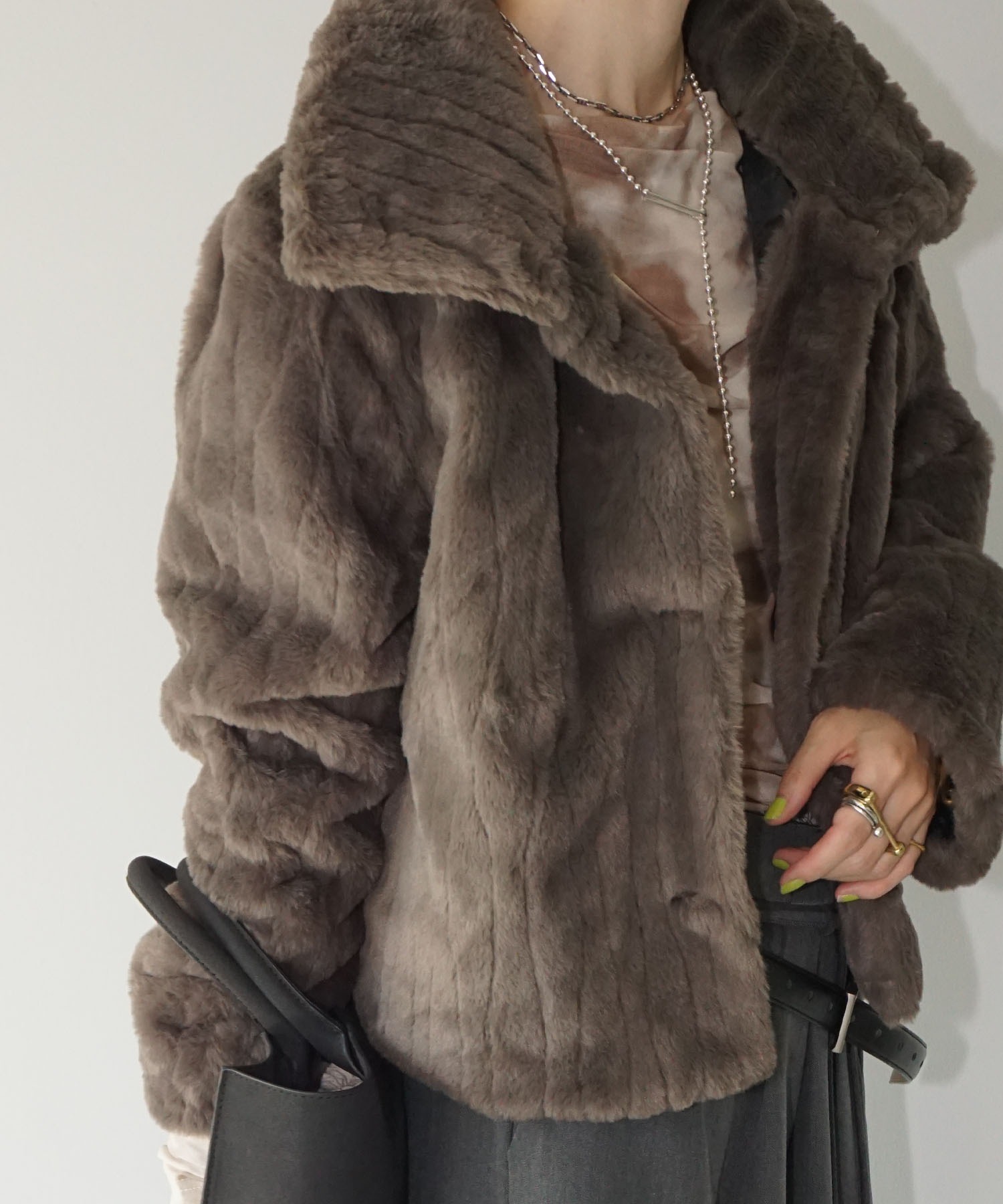 2wayラペル ファーショートコート chw25a053-ファッション通販