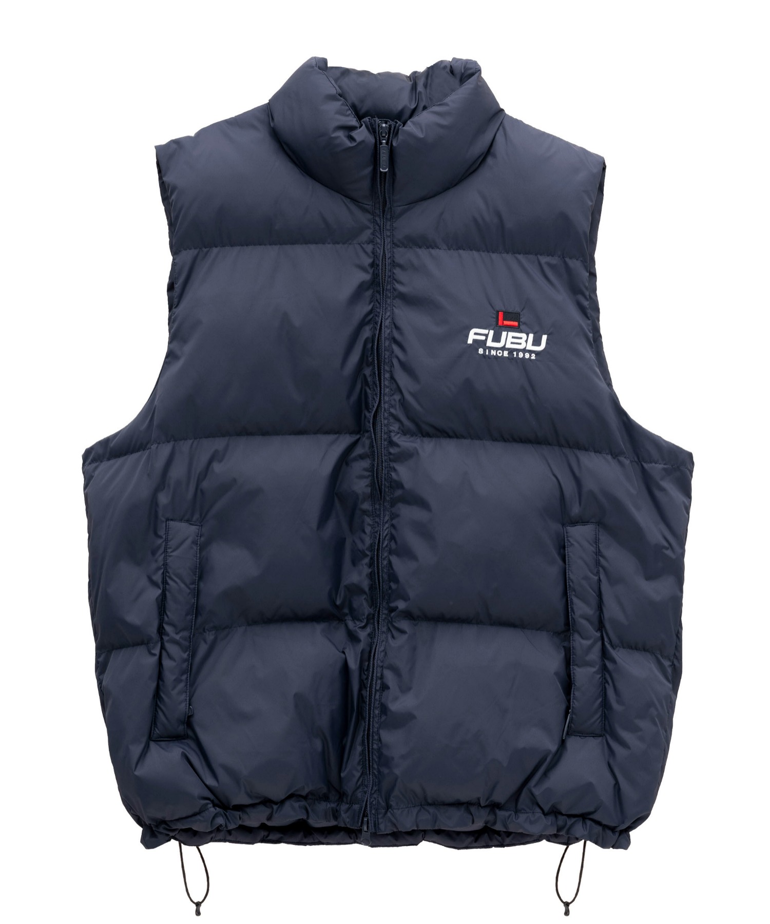 FUBU フブ ブランド ロゴ 刺繍 ドローコード付き 中綿入り アメカジ オーバーサイズ ナイロンベスト ダウンベスト